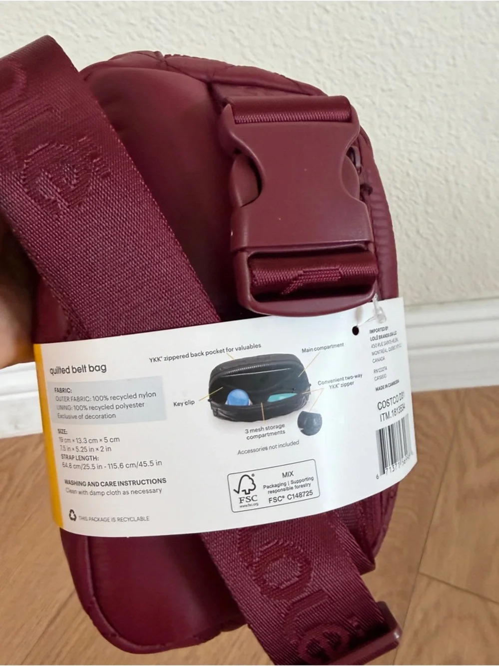Lolë Quilted Belt Bag - Deep Burgundy unisex